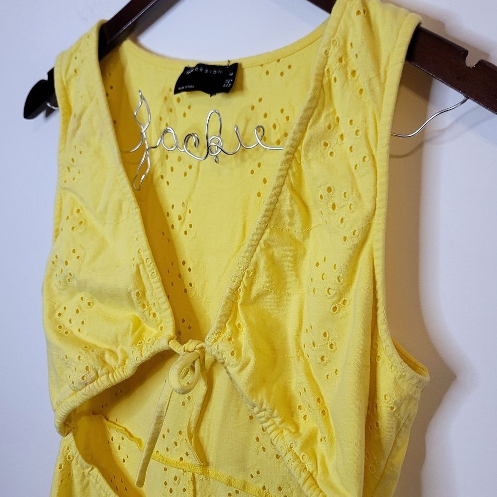 Asos Design Yellow Tie Front Cutout Dress Size 8 Tall - Picture 2 of 9